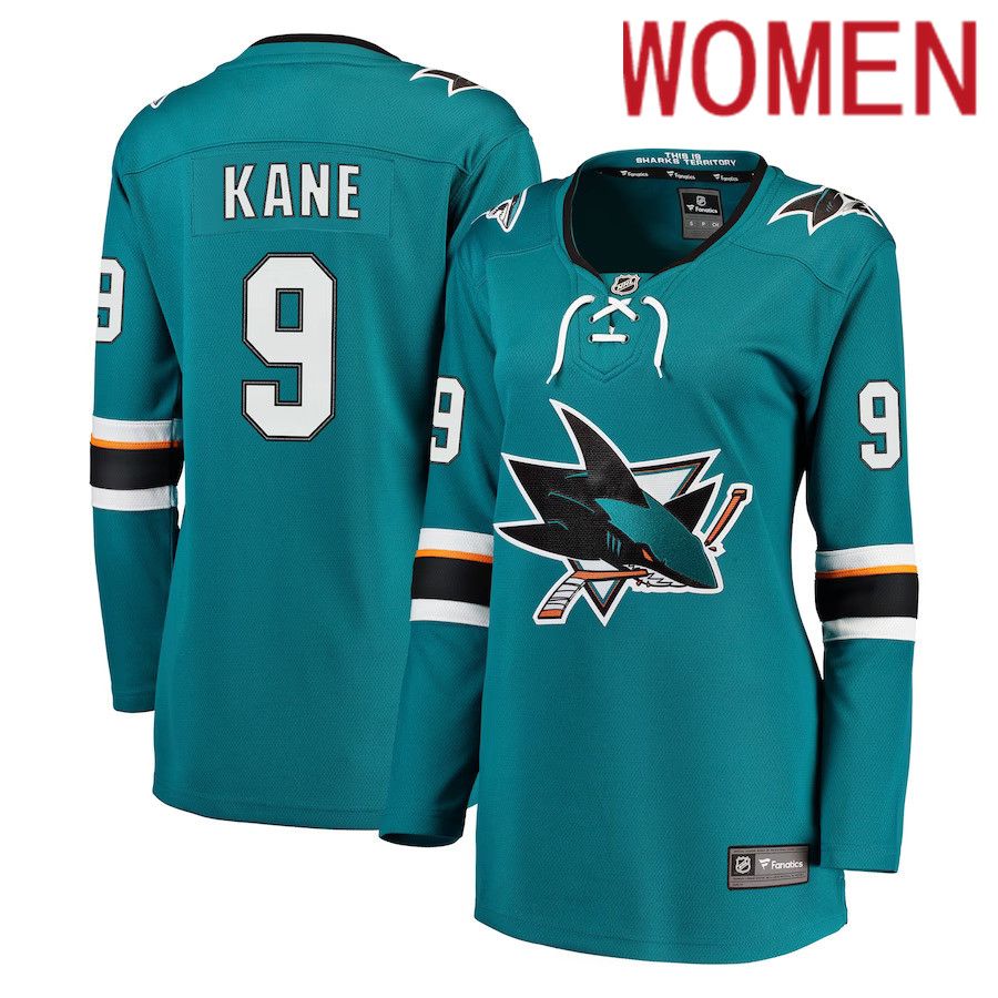 Women San Jose Sharks #9 Evander Kane Fanatics Branded Teal Breakaway NHL Jersey->women nhl jersey->Women Jersey